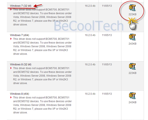 Broadcom Drivers Choose by OS