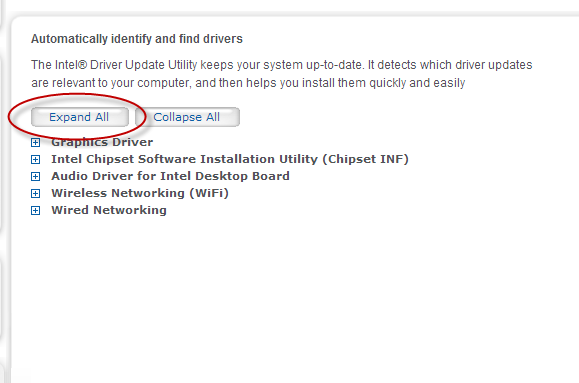 Intel Driver system item list