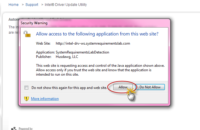 Intel Driver browser Accept